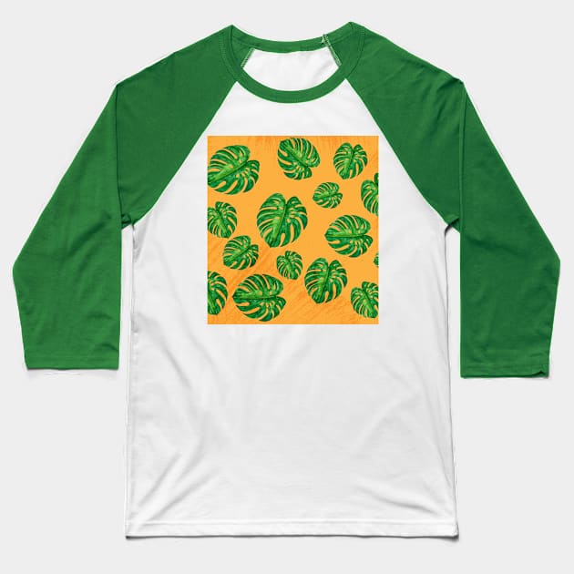 Mustard Tropical Monstera Baseball T-Shirt by edmproject